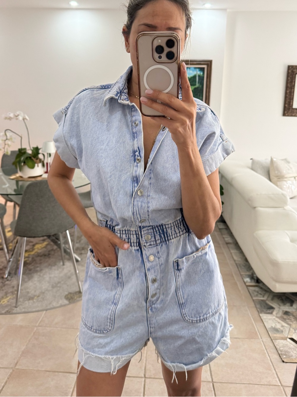 Zara Light Blue Acid Wash Denim romper